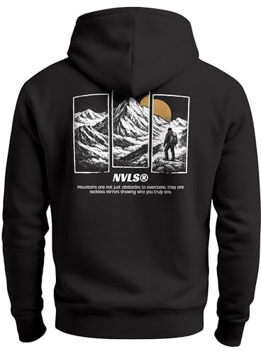 Neverless® Herren Hoodie Backprint Wandern Himalaya Rückenaufdruck Motiv Kapuzen-Pullover Männer Fashion Streetstyle