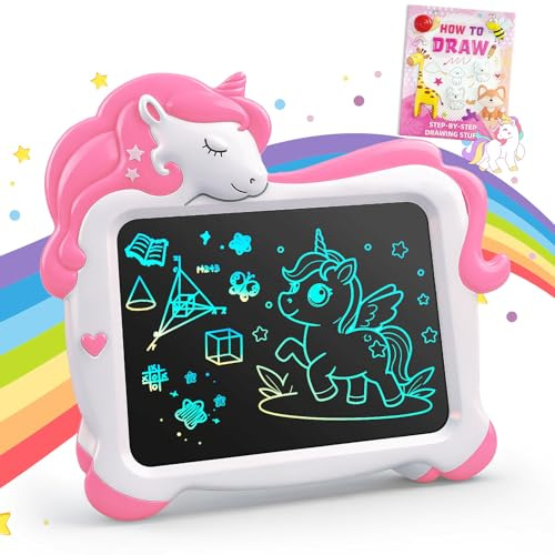 10 Zoll LCD Schreibtafel für Kinder, Einhorn Maltafel mit bunten Farben, Zeichentablett Doodle Board, Reiseaktivitäten Spielzeug, Geburtstag Geschenk für Mädchen Jungen ab 3 4 5 6 7 8 Jahren (Rosa)