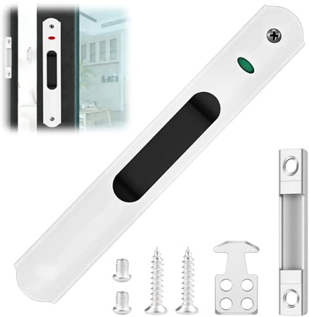Serrure de Porte Coulissante,Porte Coulissante Fenêtre Crochet en Acier Inoxydable,Verrou de Porte Coulissante, Pour La Maison Serrure porte Vitree Coulissante Fermeture, Blanc