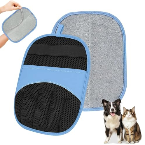 Tierhaarentferner Handschuh 2er-Set, Fellmagnet für Hunde- und Katzenhaare | Katzenhaarentferner und Hundehaarentferner für Sofa, Kleidung, Polster und Auto, waschbarer Fusselentferner, wiederverwendbar