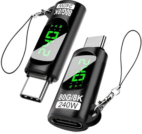 2 Pack 240W USB C Adapter 80Gbps mit LED Display Power Meter Tester Typ C | Output Power MAX 48V/5A für Echtzeit Leistungsüberwachung Datenübertragung für iPhone 16 15 MacBook iPad Samsung Galaxy