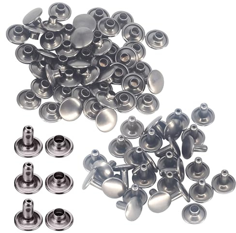 Trimming Shop Leather Rivets 100 Set Double Cap Rivets Tubular Metal Studs for DIY Crafts, Handbag, Belts, Purses, Bags, Shoes, Clothing, Repair & Replacement, 8mm, Gunmetal