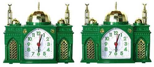 Wecker in Moscheeform, mit Batterie, Uhr mit Adhan-Gebetsruf, weiß, grün, blau, pink, als 1 Paar oder 4er-Pack erhältlich Pair: Green