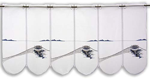 Scheibengardine Fischerboot mit Netz Höhe 45cm | Breite der Gardine frei wählbar in 32cm Schritten | Gardine | Panneaux