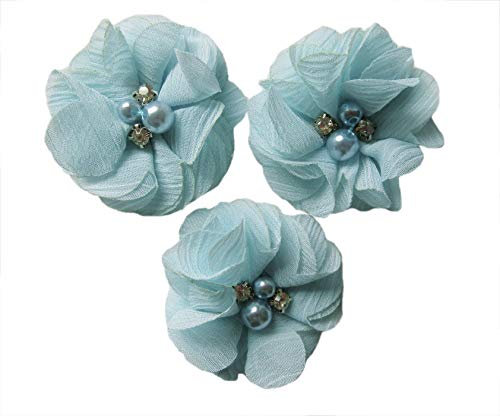 YYCRAFT 20 Stück Chiffon 5,1 cm Blume Strass Perlen für Bastelprojekte (blau)