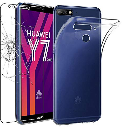 ebestStar - Hülle für Huawei Y7 2018, Silikon Handyhülle Cover, Klar TPU Schutzhülle, Slim Handy Case, Transparent + Panzer Schutz Glas
