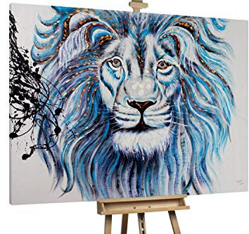 KunstLoft® XXL Gemälde 'Der stolze König' 200x150cm | original handgemalte Bilder | Löwe Kopf Grau Weiß | Leinwand-Bild Ölgemälde einteilig groß | Modernes Kunst Ölbild