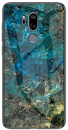 BRAND SET Hülle für LG G7 ThinQ Rückseite aus gehärtetem Marmorglas und Hybrid-Hartschalenkoffer aus Silikon,stoßfest und Kratzfest Schutzhülle für das LG G7 ThinQ (Blau)
