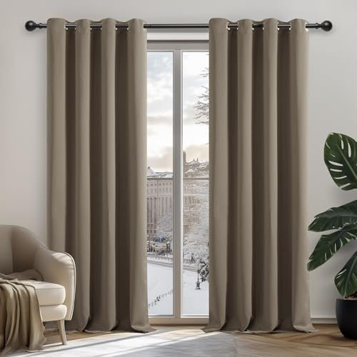 Deconovo Verdunkelungsvorhang Blickdicht Gardinen mit Ösen Wohnzimmer, 114x132cm(HöhexBreite), Taupe, 2er Set