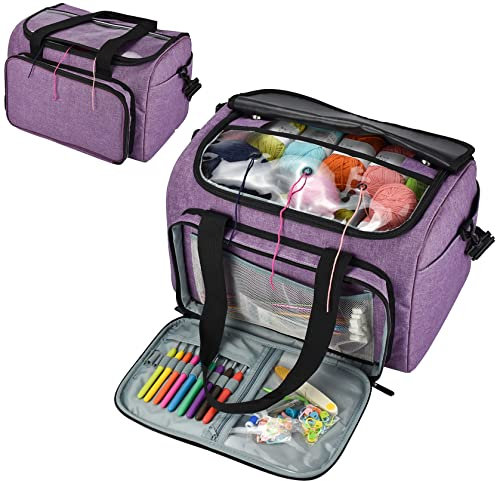 JOZEA Aufbewahrungstasche für Wolle, Stricknadeln und häkelnadeln, besonders ultimative Organisation leichtes Garn Tasche für Reisen und unterwegs (kein Zubehör im Lieferumfang enthalten) lila