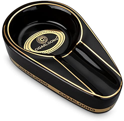 CIGARLOONG Zigarren Aschenbecher Single Classic Ceramic Aschenbecher Außen- oder Innenbereich(Kolorit:Black)