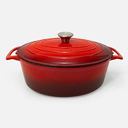 Casseruola artigianale in ghisa 6 Qt con rivestimento smaltato rosso, forno e stufa, versatile per tutti i piatti