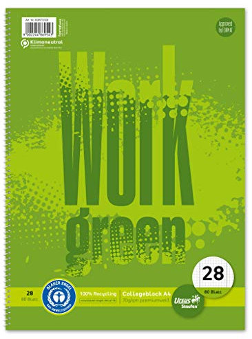 Staufen 608572028 - Staufen Green Collegeblock, DIN A4, WORK-Motiv, Lineatur 28 (5 mm kariert mit Randlinien), 80 Blatt, 4-fach Lochung, premiumweißes 70g/m² Recyclingpapier, 1 Stück