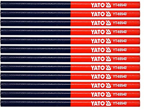 Yato Zimmermannsbleistift oval 12 Stück Rot und Blau Der perfekte Bleistift für Industrie und Handwerk ür die Markierung von Holz, Metall, Beton