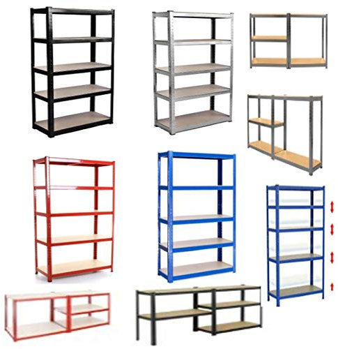 Jupitor Storage Garage Shelving Unit 5 Tier 150cm x 75cm x 30cm Heavy Duty (175KG Per Shelf) 875KG Capacity Racking Multipurpose Shelves for Warehouse Shed Office Greenhouse Workshop Blue