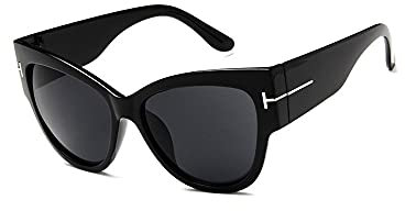 TECH-LINE-DIRECT FASHION ACCESSORIES Schwarze Katzenaugen-Sonnenbrille, übergroß, für Damen, Retro-Katzenauge, reflektierend, Schwarz