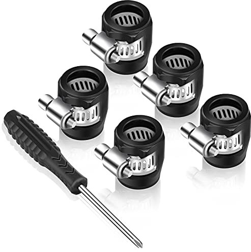Thinkday Lot de 5 colliers de serrage en caoutchouc flexible 6AN avec tournevis - Noir - Colliers de serrage pour tuyau de carburant/huile/gaz/air et eau 3/8