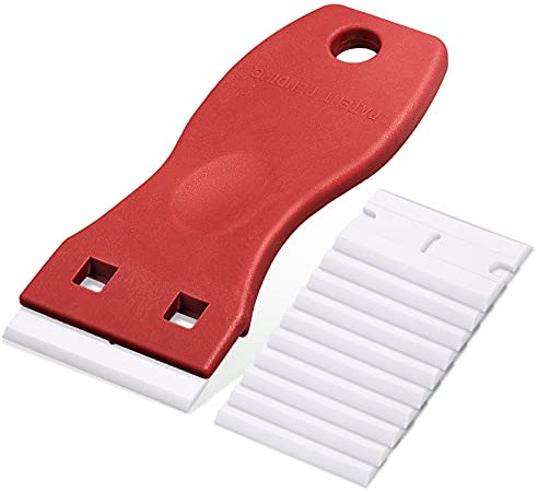 Ehdis Raschietto e 10 Lame in plastica, Razor Blade Spatola, Rimozione Adesivo in plastica, Rimozione della Colla in Vinile, Adesivo di Vetro, Tinta Finestr, Rosso