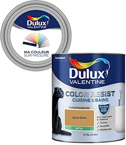 Ma Couleur Sur-Mesure par Dulux Valentine – Peinture Intérieure Murs, Plafonds, Boiseries - Palette Intemporelle, Cuisine & Bain Satin, Ocre Dore , 0,75 L