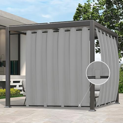 Easy-Going Outdoor-Gardinen Vorhänge, Blickdicht, wasserdicht, Winddicht, wetterfest, für Terrasse, Cabana, Veranda, Pergola und Pavillon, Ösen Oben und Schlaufen, 1 Bahn, 279,4 x 304,8 cm, Hellgrau