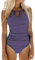 CUPSHE Damen Badeanzug mit Zierausschnitten High Neck Bauchweg Falten Einteilige Bademode Swimsuit Lila M