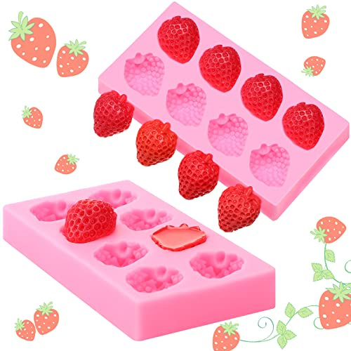 Newtay Erdbeerform aus Silikon, 3D-Form für Cupcakes, Erdbeeren, zum Selbermachen, Dekoration, Kuchen, Schokolade, Kekse, Zucker, Polymerton, Bastelprojekte, 2 Stück
