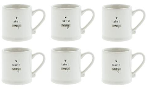 6er Set Espressotassen TAKE IT EASY mit Herz H. 6cm 80ml Bastion Collections