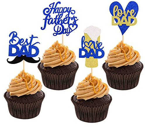 Blumomon 36 Stück Glitter Happy Father's Day Cupcake Decorating Papas Geburtstag Kuchen dekoration Papas Geburtstag Partyzubehör Vatertag Party Cupcake Dekoration