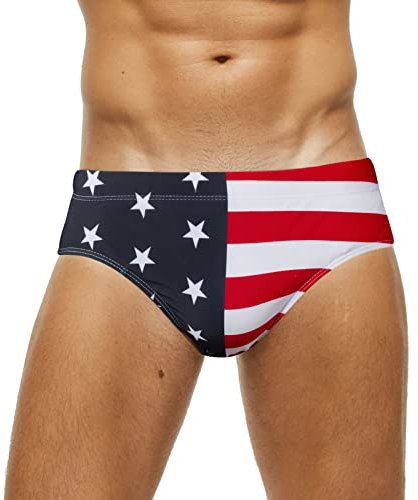 SEAUR - Herren Slip Badehose Kurz Eng Strand Badeslips Jungen Schwimmhose Schnell Trocknend mit Abnehmbar Pad Wassersport Classic Swimming Swim Briefs Schwimmbad USA Flagge