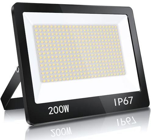 YIQIBRO Projecteur LED Exterieur 200W, IP67 Imperméable Spot LED Extérieur Avec Transformateur, 20000LM 6500K Blanc Froid Eclairage de Sécurité, Luminaire Pour Jardin Garage Usine