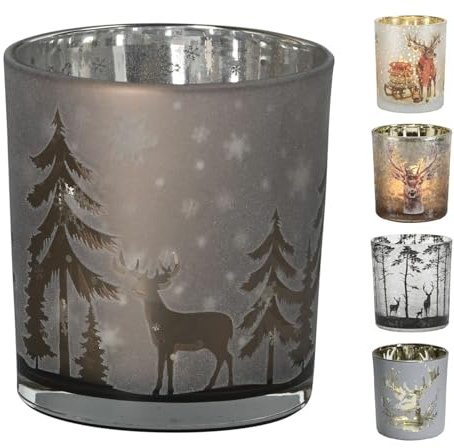 NETPROSHOP Fein gearbeiteter Teelichthalter mit Hirschmotiv, Gold/Silber hinterlegt, Windlicht ca. 7 x 8 cm Auswahl, Farbe:Braun, Auswahl:Hirsch