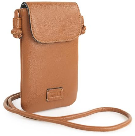 Lois - Bolso Móvil Mujer Bandolera de Piel PU, Nylon. Bolso Para Móvil Mujer Para Colgar. Mini Bolso Móvil Mujer. Bolso Bandolera Mujer Pequeño de Marca, Coñac