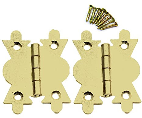 SUL Butterfly Hinges, Brass Plated Small Hinges for Cabinet, Jewellery Box, Brass Mini Hinges for Woods with Matched Screws for Home Furniture Cabinet Door Drawer Cupboard - 40mm (1.1/2 inch) (2pk)