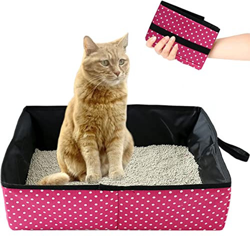 Caja de Arena para Gatos de Viaje Plegable, Arenero de Viaje para Gatos Portátil, Impermeable, Fácil de Limpiar para Gatitos, Conejos de Uso Doméstico, Exteriores, Coche, Rosa, 40x30x13 cm