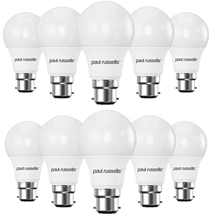 paul russells LED GLS - Dimmable Bayonet Light, 8.5W 806 Lumens B22 A60 LED Bulbs, 60w Equivalent, 6500K Daylight, Dimmer Standard BC Energy Saving Ceiling Lightbulbs, Pack of 10