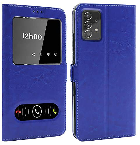 CEKA TECH Coque pour Samsung Galaxy A23 5G (6,6 Pouces), Etui Housse avec FENETRES, Pochette Magnétique pour (Samsung A23 5G) - Bleu