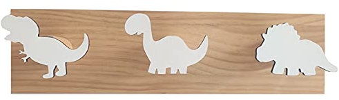 Tassety Kids Dinosaur Coat Hooks Wooden Door Hanger for Bedroom Nursery Playroom Decorations -White