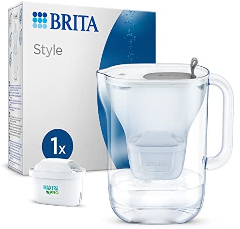 BRITA Carafe Filtrante à Eau Froide Style avec 1 Cartouche Filtrante MAXTRA PRO ALL-IN-1-2,4 L - Gris - Pack Économique | Hydratation Optimale