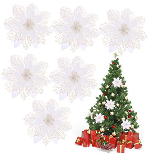 Garneck 6st Weihnachtsdekorationen Weißer Weihnachtsstern Für Weihnachtsbaum Künstliches Blumendekor Künstliche Weihnachtsblume Urlaub Seidenblumen Weiße Blumen Plastik Weihnachten