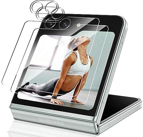 Jewloofa Verre Trempé pour Samsung Galaxy Z Flip 5 Protecteur d'écran externe [2 Pièces] et Caméra Arrière Protecteur [2 Pièces], Transparent HD, Protection écran pour Galaxy Z Flip 5