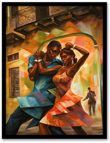 Artery8 Salsa Cuban Street Dance Colourful Dancing Painting Rhythm Body Energy Theatre Arts Artwork Art Print Framed Poster Wall Decor 12x16 inch