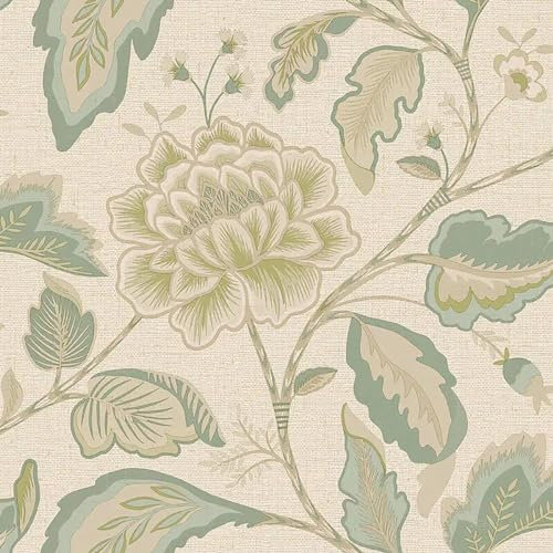 Maya Trail Sage Green Cream Wallpaper - Floral Leaves Naturistic Stylish Feature Wall - Luxury Textured Vinyl