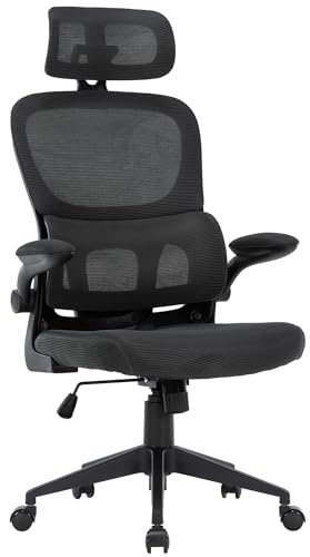 TRISENS Flexibler Bürostuhl in moderner Mesh-Optik ergonomischer Schreibtischstuhl mit Nacken- und Lordosenstütze Gamingstuhl mit atmungsaktiver Netzrückenlehne und Wippfunktion, Farbe:Anthrazit