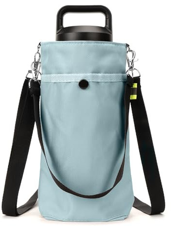 Linkidea Water Bottle Carrier Compatible with YETI Rambler Bottle 18oz/26oz, Owala FreeSip 24oz, Waterbottle Sling Bag Holder with Shoulder Strap, Light Blue