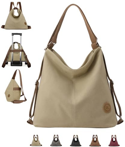 DUOL COOS Damen-Rucksack, 4-in-1, wandelbar, mit Reißverschlusstaschen, Khaki (Canvas Khaki), Grande