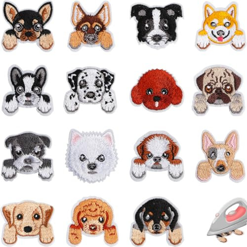 15PCS Dog Iron on Patches Sew On Patches DIY Decoration or Repair, Embroidered Applique for Clothing Backpacks Jeans T-Shirt Caps Shoes
