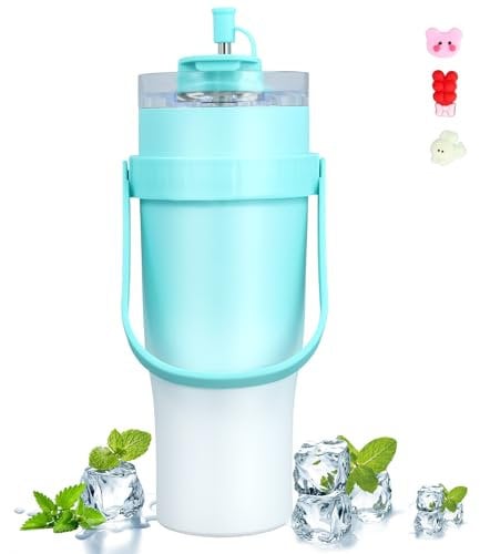 UrbanHomes Vaso de 40 onzas con popote y tapa, taza de viaje, termo reutilizable, taza aislada al vacío, acero inoxidable de doble pared para café helado caliente, verde menta