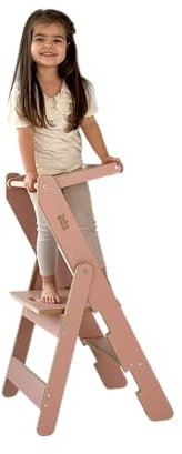 Lernturm Klappbar aus Holz, Lernturm faltbar, Küchenturm aus Holz, Klappbarer Küchenhelfer, Lerntower Montessori, Kleiner Lehrturm (Rosa)