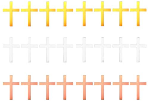 HSIXHAF 24 pcs Kuchendeko Kreuz Cake Topper Gold Acryl Torte Deko 10x7cm Spiegel Kuchen Dekoration Set für Hochzeit Geburtstag Party Kommunion, Bäckerei, Konditorei
