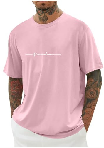UHouse Tee Shirt Homme T-Shirts à Manches Courtes Oversized Tshirt Long Tee-Shirt Col Rond Los Angeles Ete Teeshirt Grande Taille Y2k Habit Imprimé Mode Vetement Court Lâche Tops Coton Rose XXL